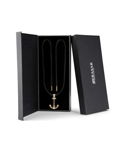 Leather Necklace with Pendant Anchor Gold Serasar