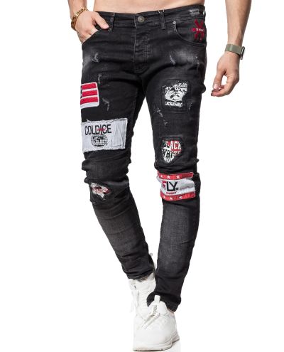 Black Washed Embroided Jeans L32 Jerone