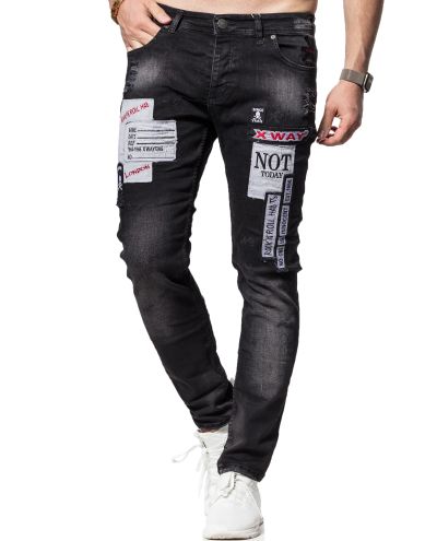 Black Washed Denim Jeans Embroided L32 Jerone