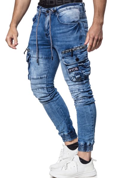 Blue Streetwear Jeans Text Print Detailed L32 Jerone