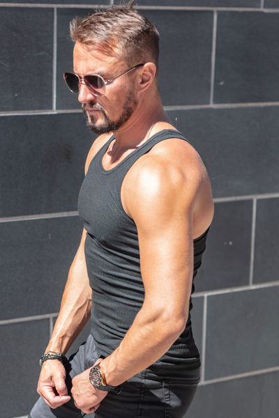 Black Rib Tank Top Men Jerone