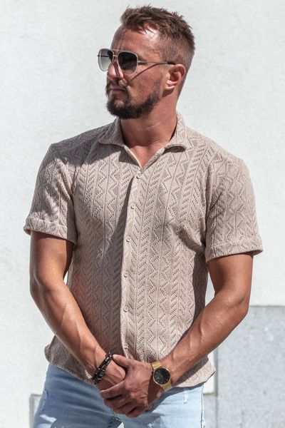 Knitted Short Sleeve Button Beige Jerone