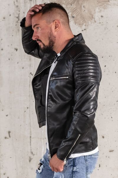 Vīriešu mākslīgās ādas jaka bikerbadding