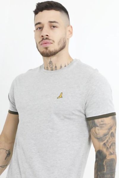 Pelēka mīksta T-krekls ar logotipu uz krūtīm BRAVE SOUL