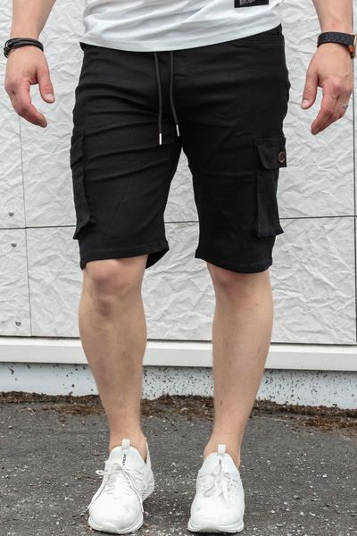 Vīriešu elastīgi melni šorti ar sānu kabatām JERONE
